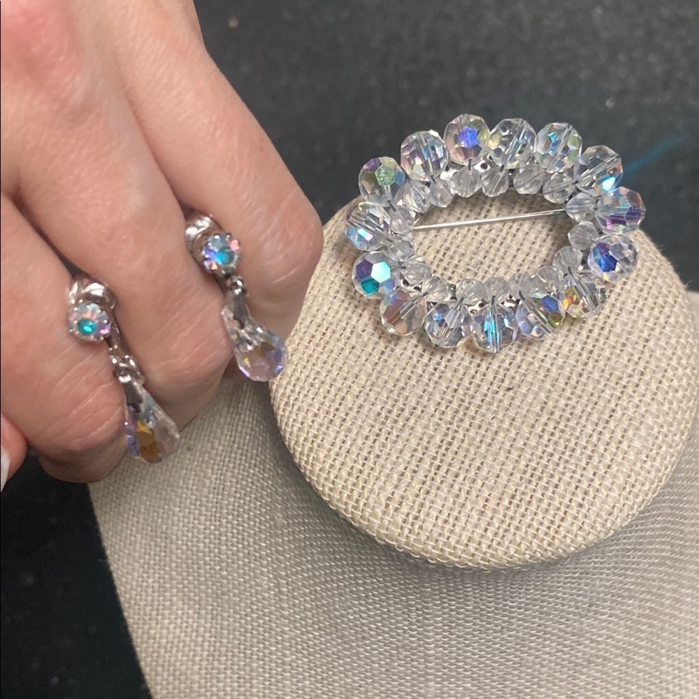 Vintage Aurea Borealis Jewelry Earrings& Brooch Set